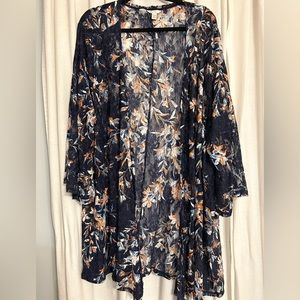 Kimono- 22/24- navy blue with orange and white flowers